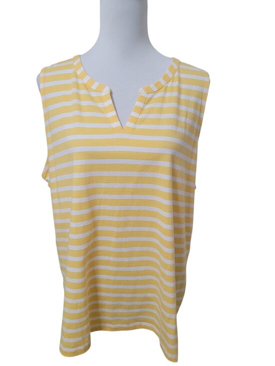 Coral Bay Tops - Coral Bay Size XL Yellow & White Striped V-Notch Neckline Sleeveless Top